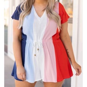 Chic Soul Tie Us Together Navy Combo Romper